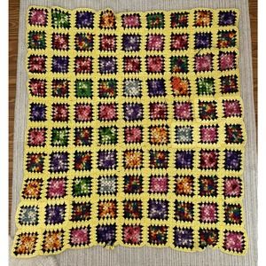 vintage granny square afghan throw 46x50